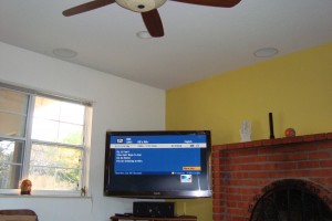 Example of in ceiling speaker installation with Corner Mount LCD